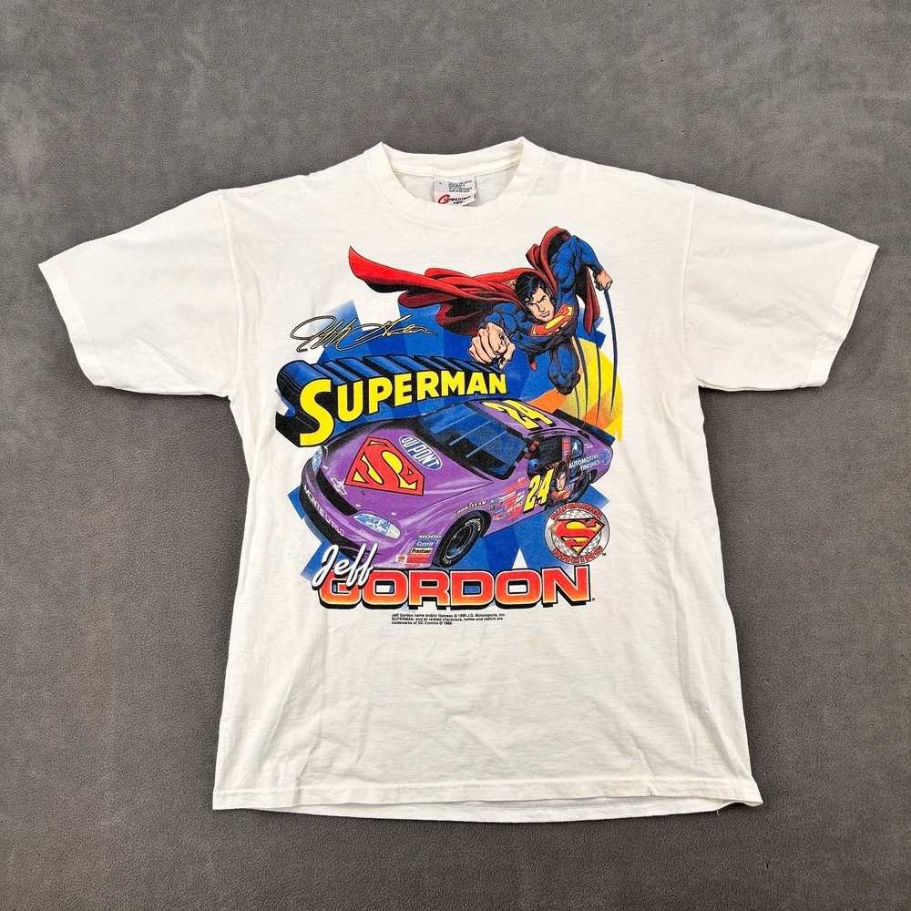 VTG Competitors View‎ T Shirt Men Large White Jeff Gordon Comics Superman Racing